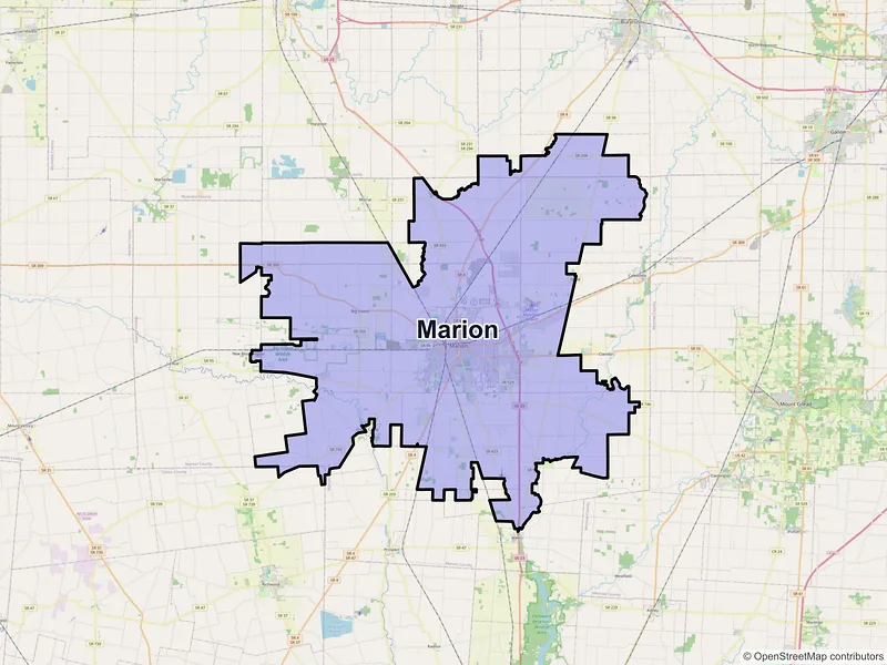 Map of Marion, Ohio and ZIP codes