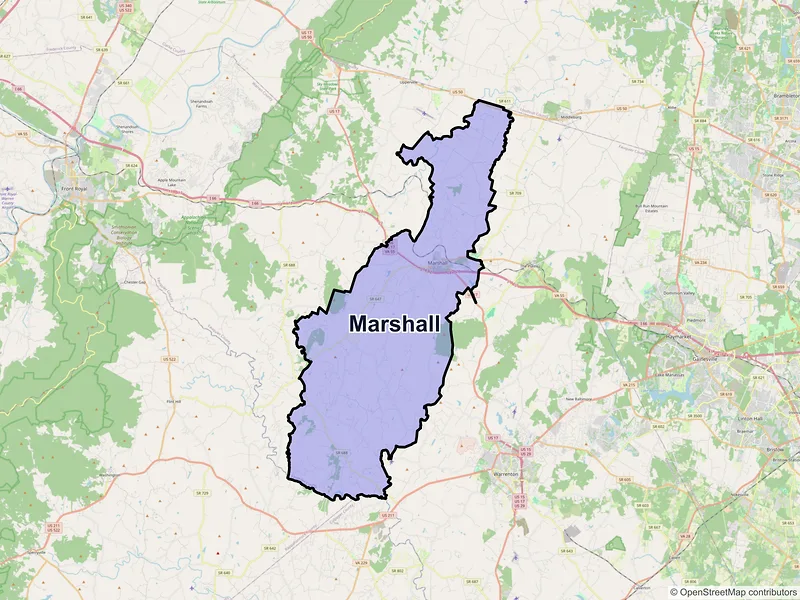 Map of Marshall, Virginia and ZIP codes
