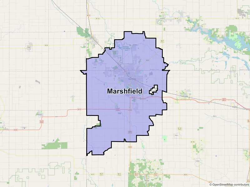 Map of Marshfield, Wisconsin and ZIP codes