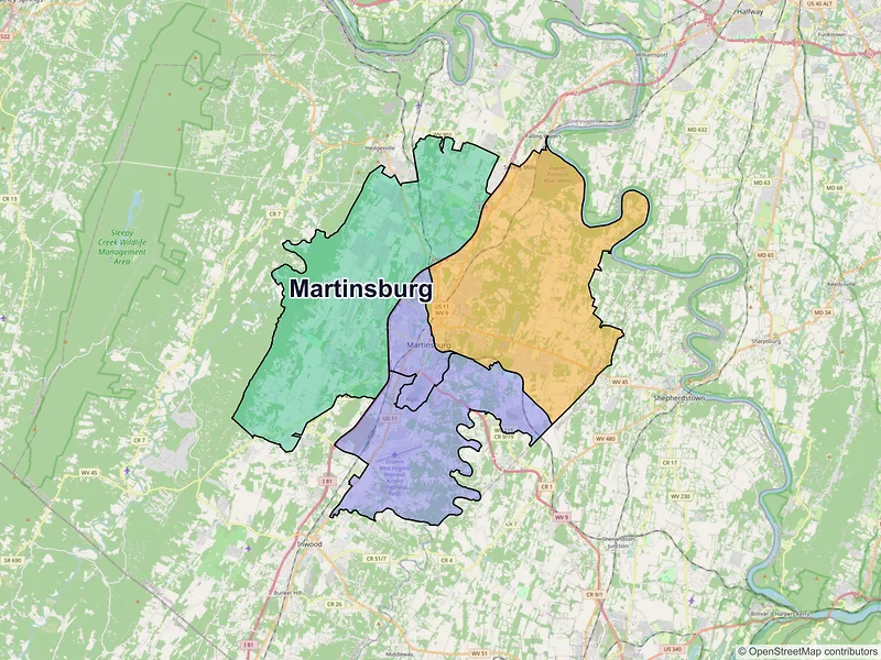 Map of Martinsburg, West Virginia and ZIP codes