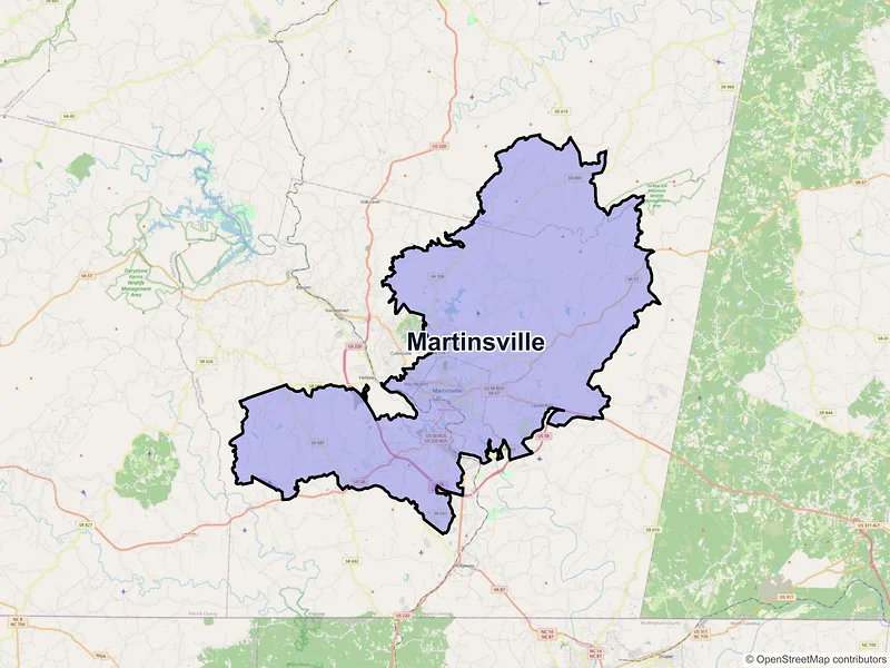 Map of Martinsville, Virginia and ZIP codes