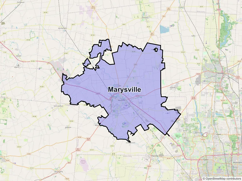 Map of Marysville, Ohio and ZIP codes