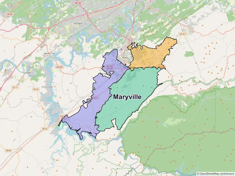 Map of Maryville, Tennessee and ZIP codes