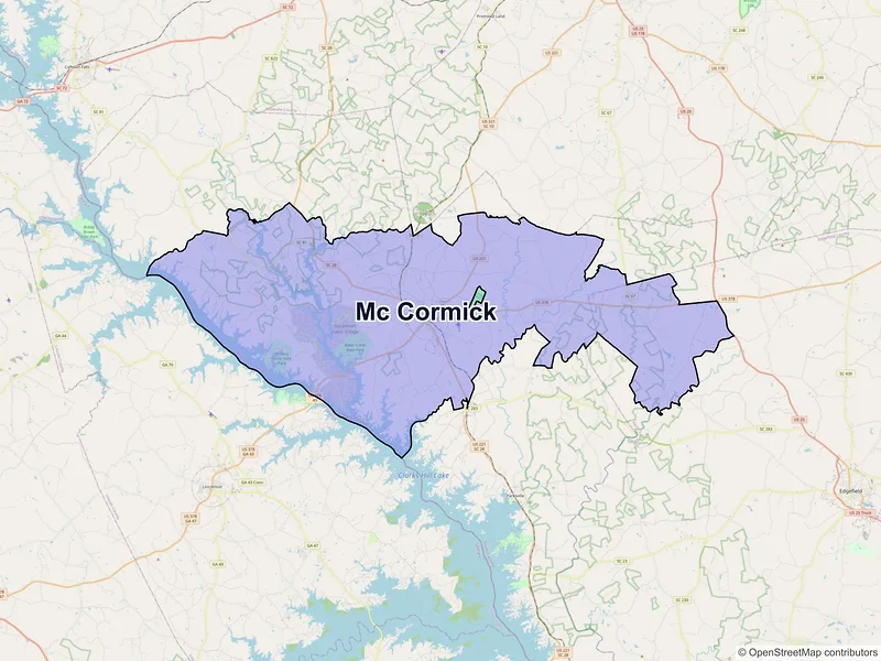 Map of Mc Cormick, South Carolina and ZIP codes
