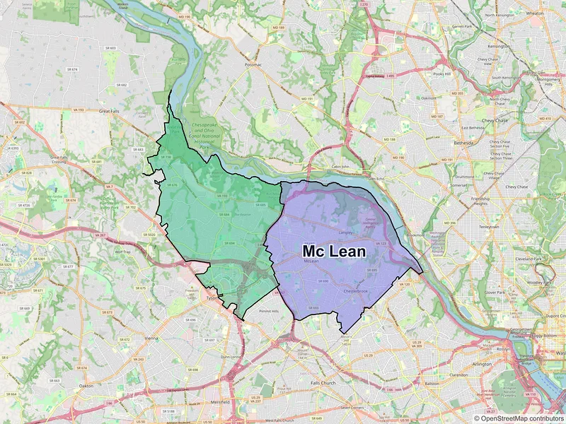 Map of Mc Lean, Virginia and ZIP codes