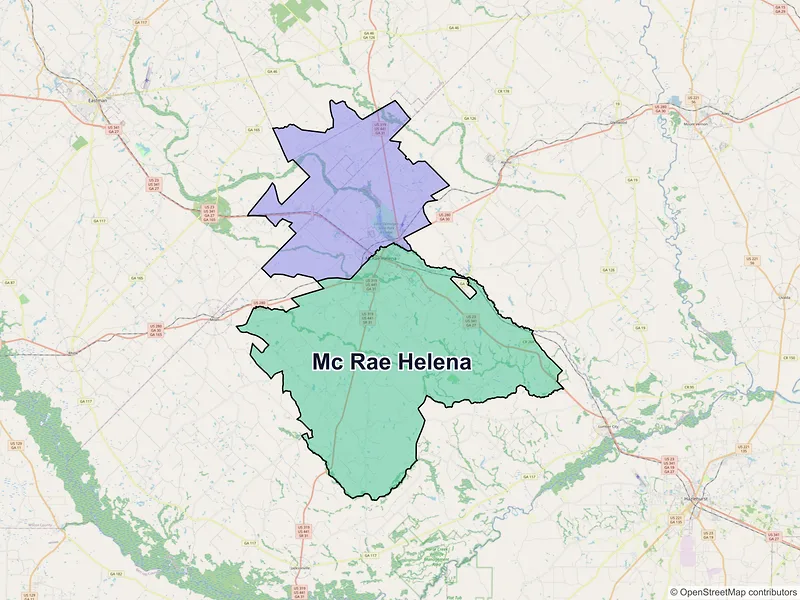 Map of Mc Rae Helena, Georgia and ZIP codes