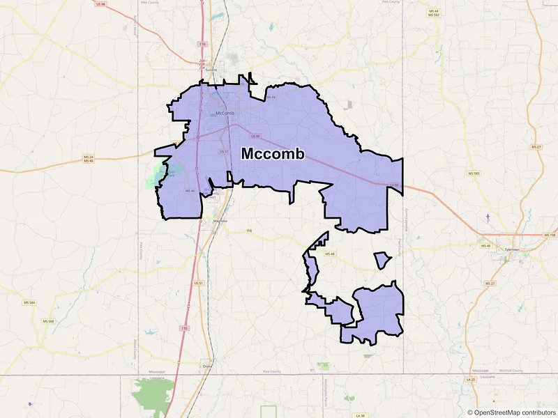 Map of Mccomb, Mississippi and ZIP codes