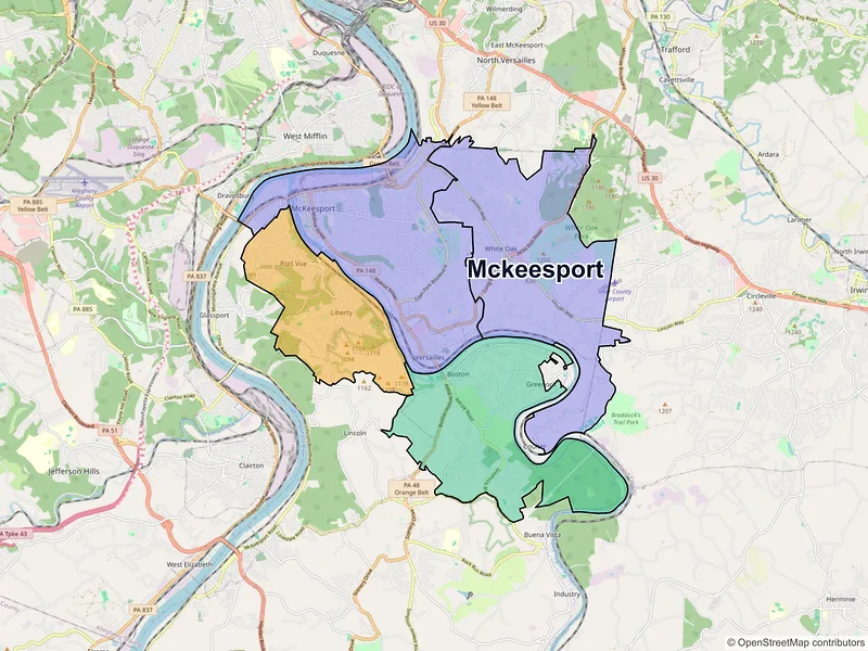 Map of Mckeesport, Pennsylvania and ZIP codes