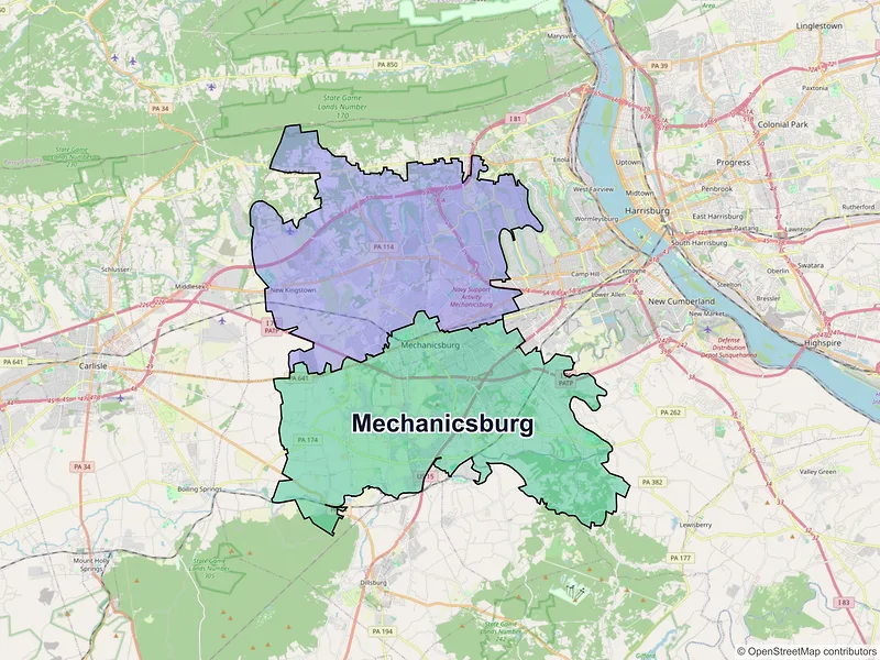 Map of Mechanicsburg, Pennsylvania and ZIP codes