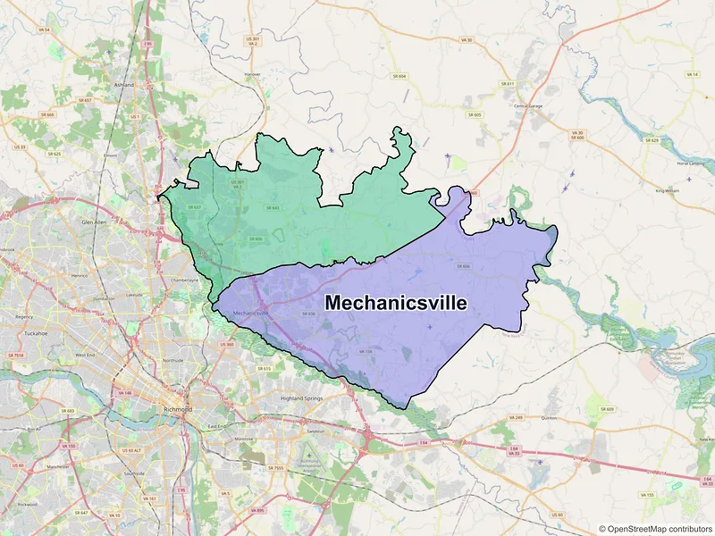 Map of Mechanicsville, Virginia and ZIP codes