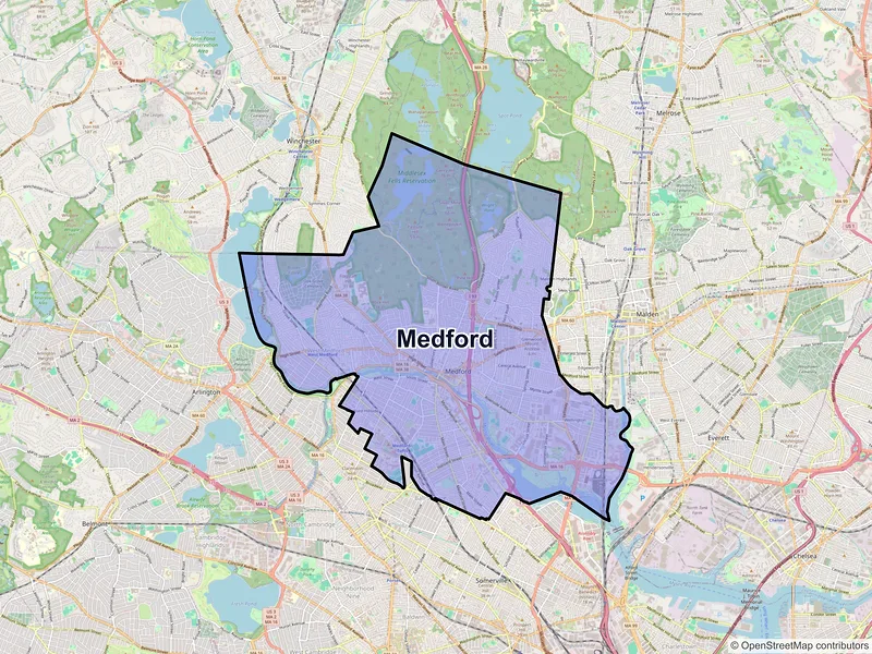 Map of Medford, Massachusetts and ZIP codes