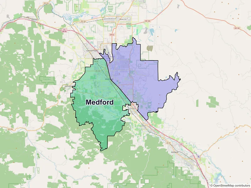 Map of Medford, Oregon and ZIP codes