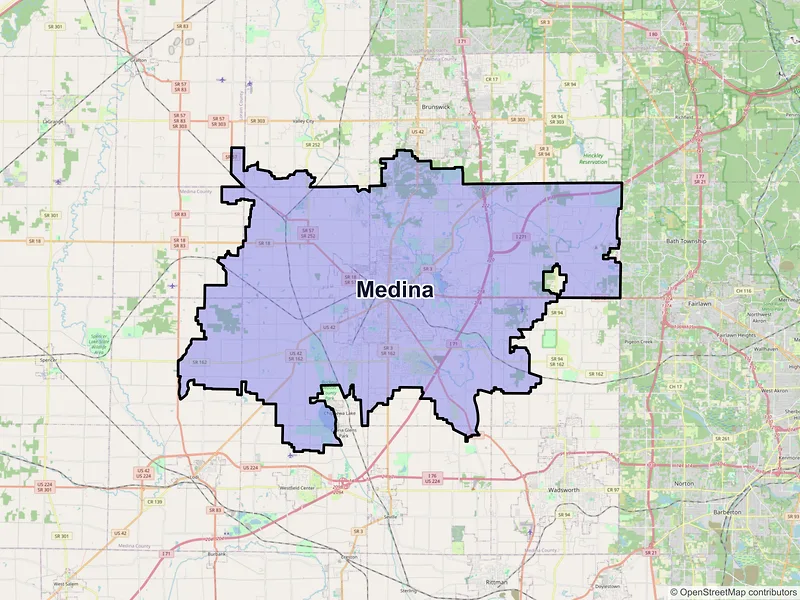 Map of Medina, Ohio and ZIP codes