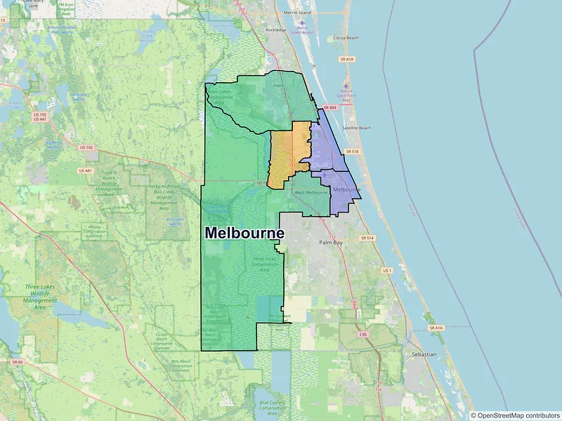 Map of Melbourne, Florida and ZIP codes