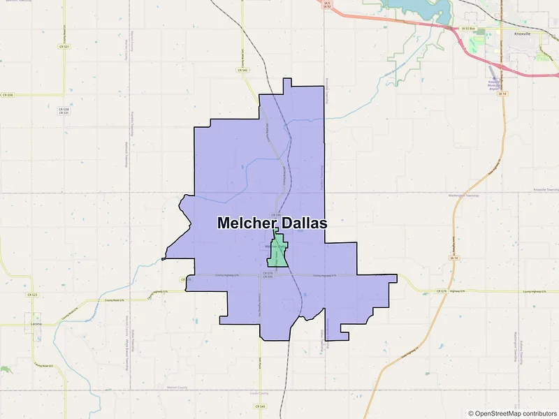 Map of Melcher Dallas, Iowa and ZIP codes