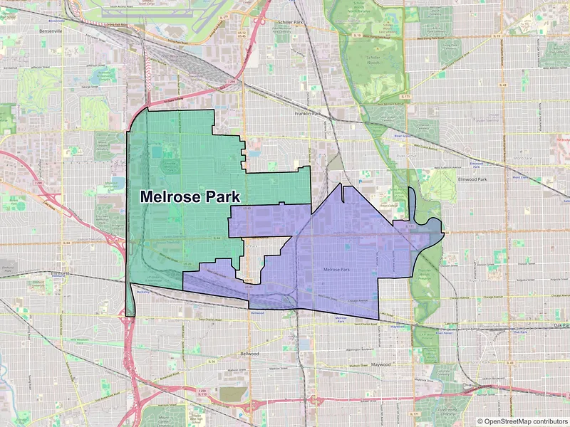 Map of Melrose Park, Illinois and ZIP codes