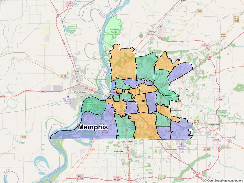 Map of Memphis, Tennessee and ZIP codes