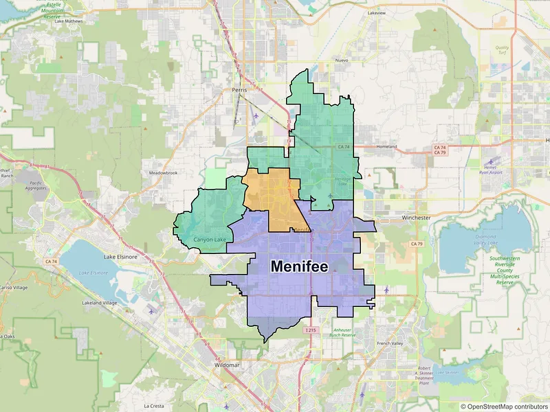 Map of Menifee, California and ZIP codes