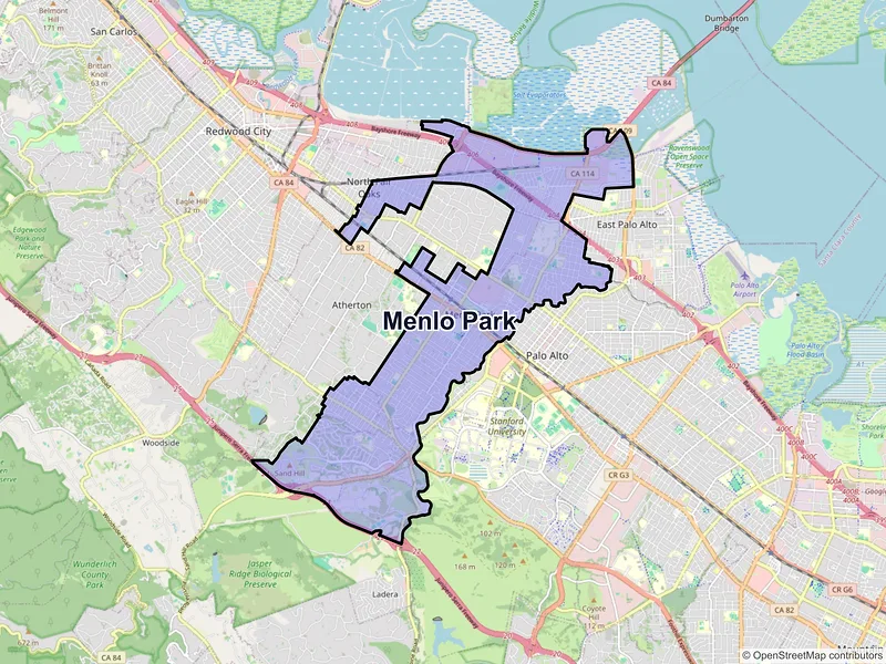 Map of Menlo Park, California and ZIP codes