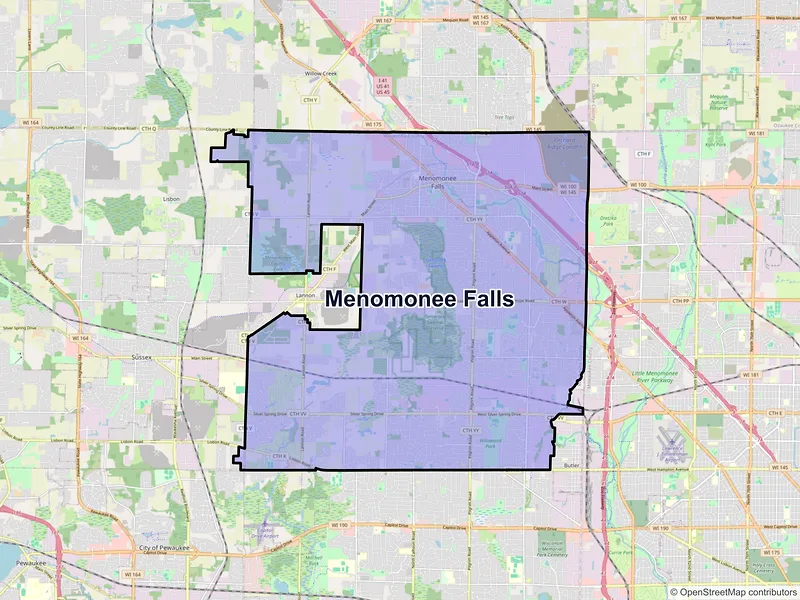 Map of Menomonee Falls, Wisconsin and ZIP codes