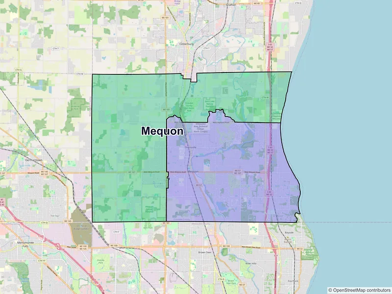 Map of Mequon, Wisconsin and ZIP codes