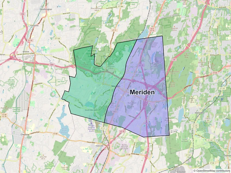 Map of Meriden, Connecticut and ZIP codes