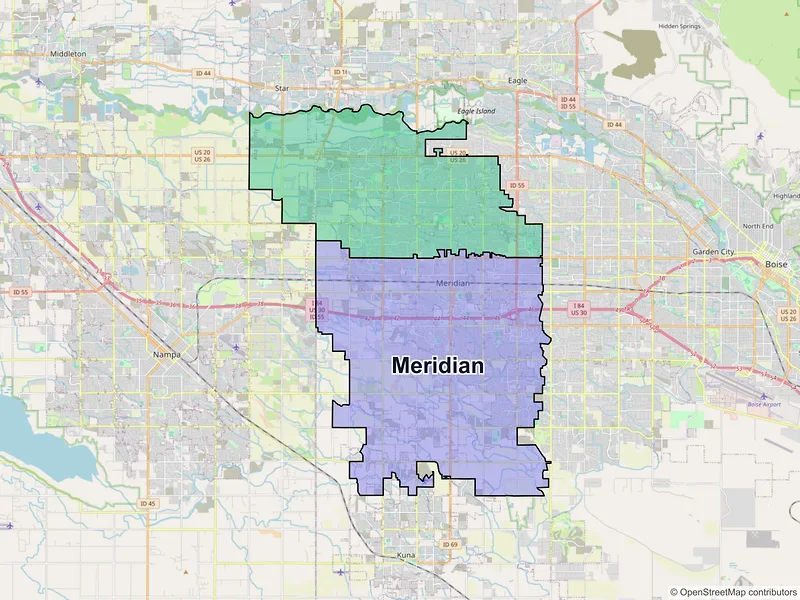 Map of Meridian, Idaho and ZIP codes