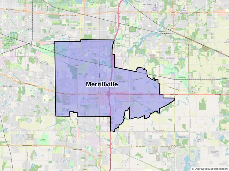 Map of Merrillville, Indiana and ZIP codes