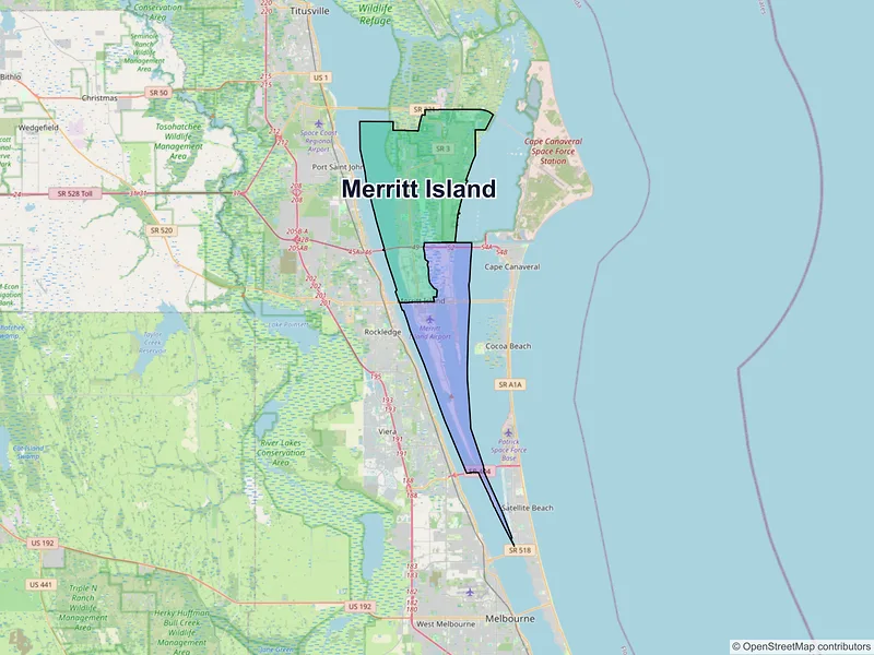Map of Merritt Island, Florida and ZIP codes