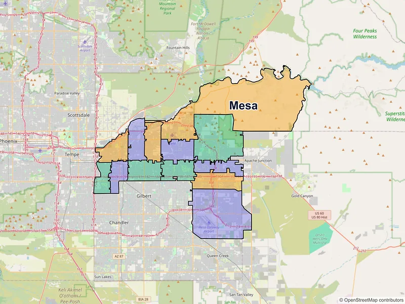 Map of Mesa, Arizona and ZIP codes