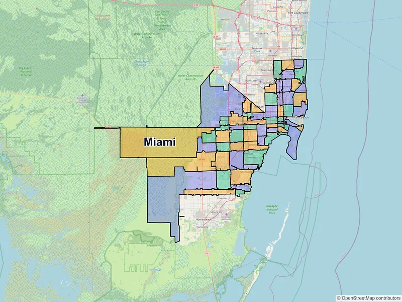 Map of Miami, Florida and ZIP codes