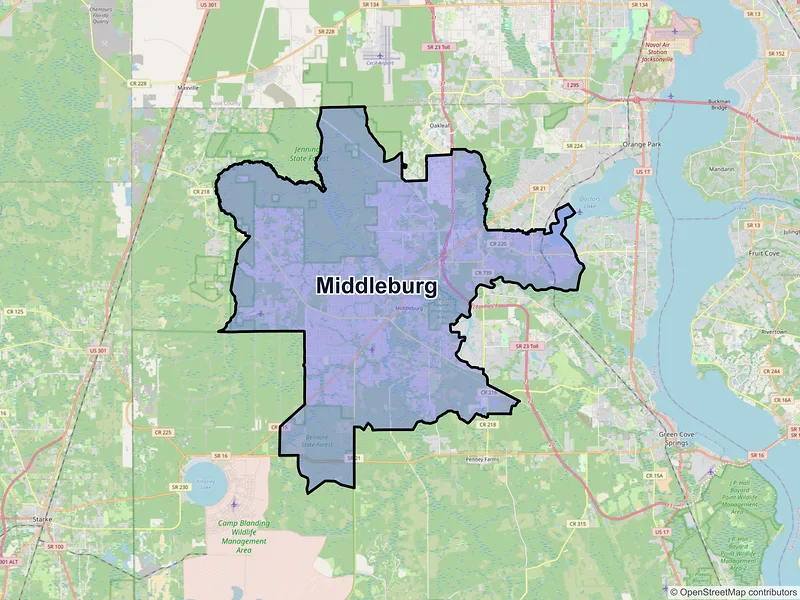 Map of Middleburg, Florida and ZIP codes