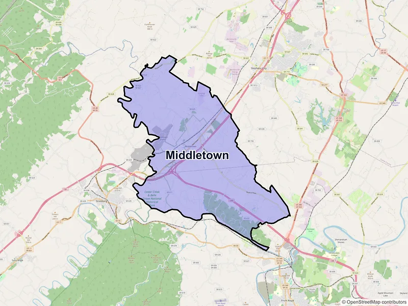 Map of Middletown, Virginia and ZIP codes
