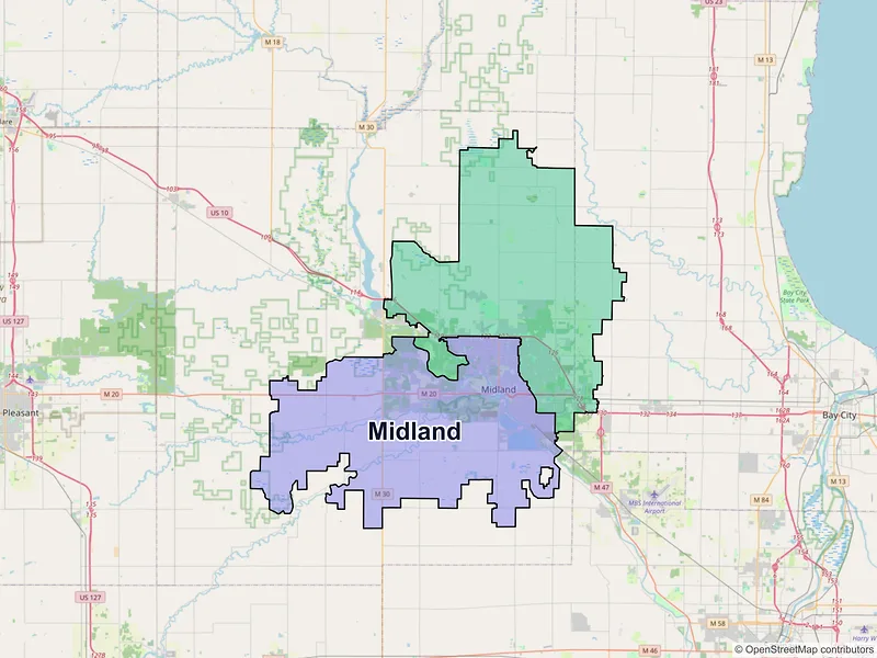 Map of Midland, Michigan and ZIP codes