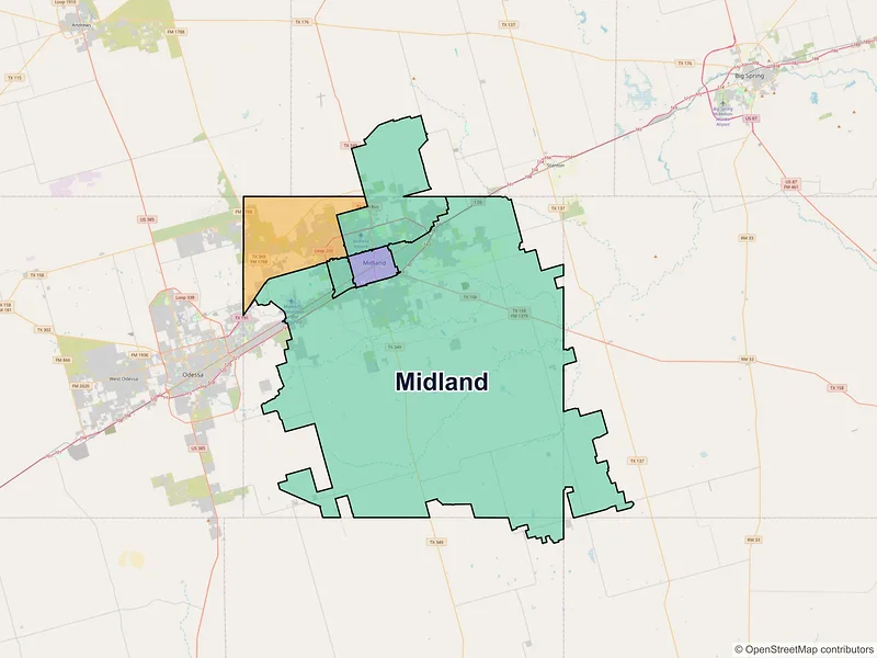 Map of Midland, Texas and ZIP codes