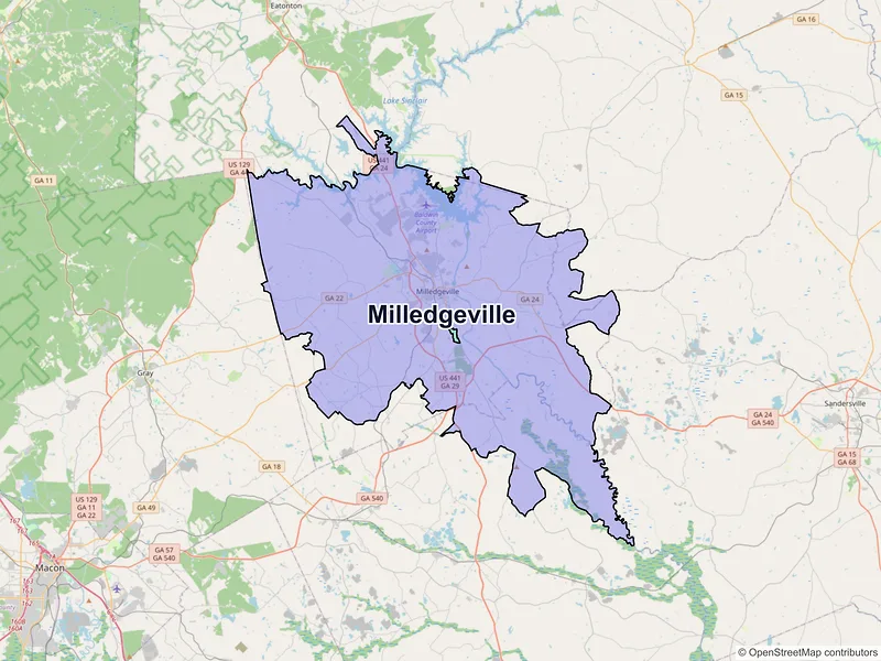 Map of Milledgeville, Georgia and ZIP codes