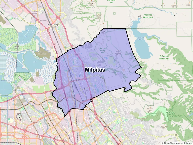 Map of Milpitas, California and ZIP codes