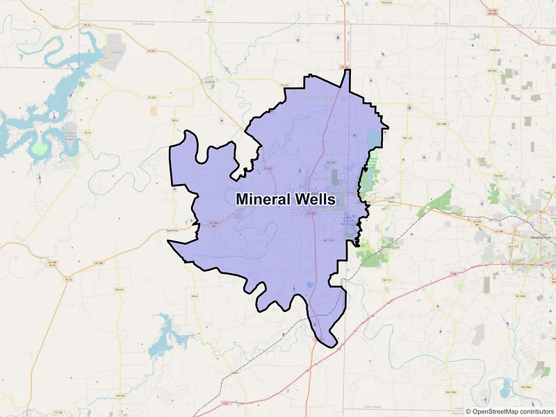Map of Mineral Wells, Texas and ZIP codes