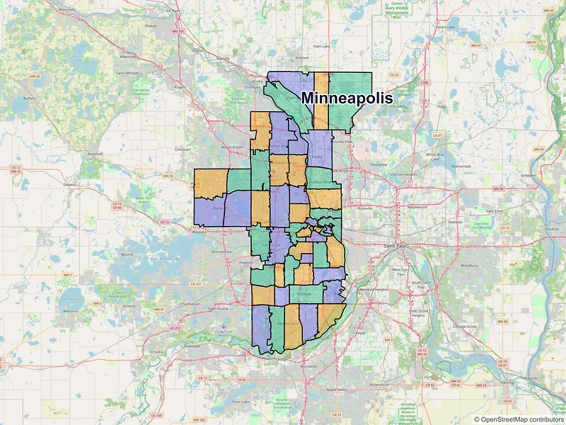 Map of Minneapolis, Minnesota and ZIP codes