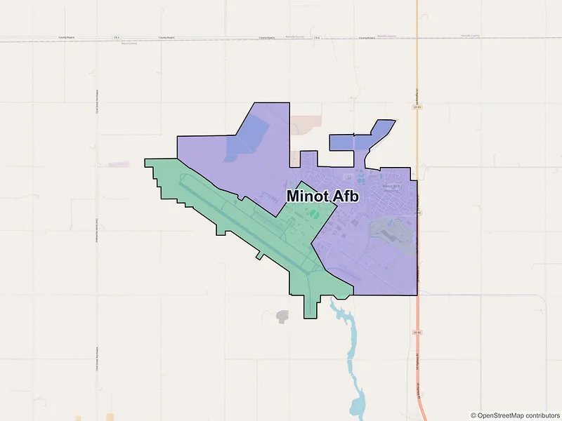 Map of Minot AFB, North Dakota and ZIP codes