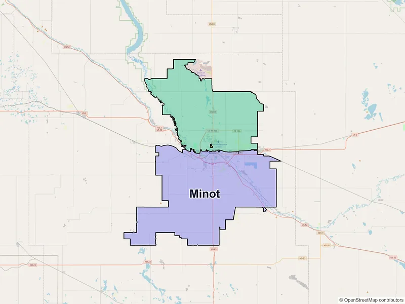 Map of Minot, North Dakota and ZIP codes