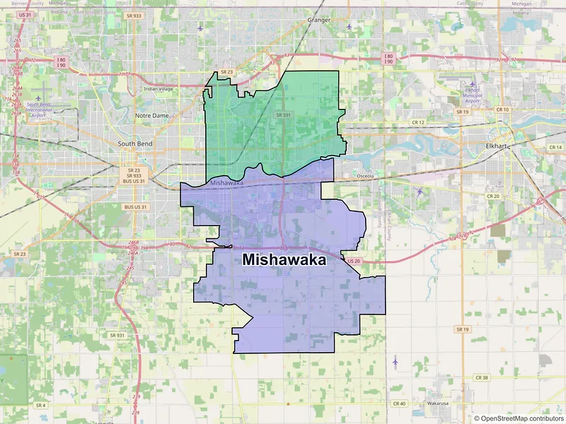 Map of Mishawaka, Indiana and ZIP codes