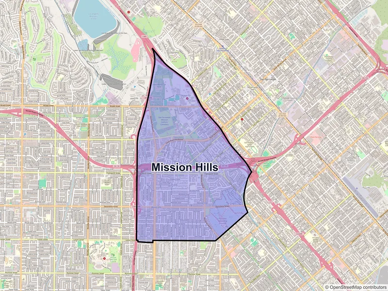 Map of Mission Hills, California and ZIP codes