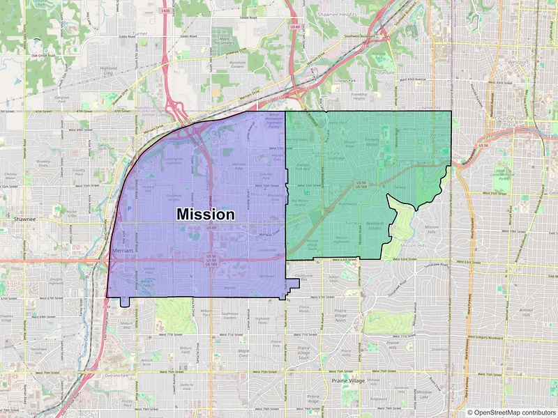 Map of Mission, Kansas and ZIP codes