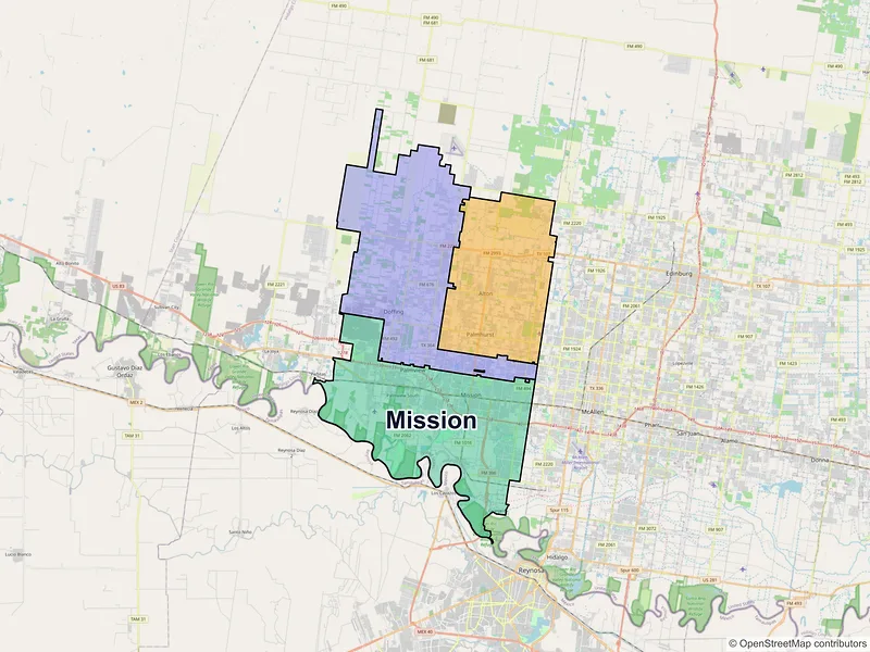 Map of Mission, Texas and ZIP codes