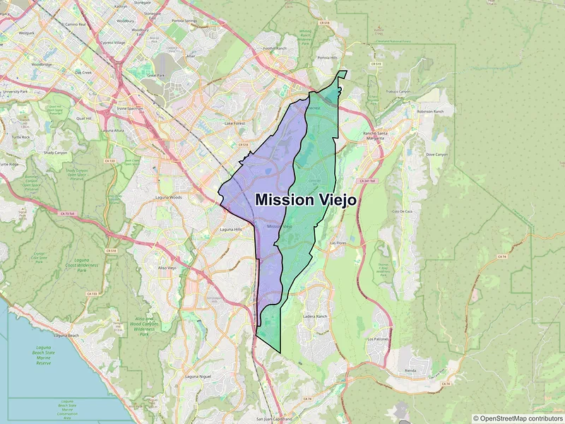 Map of Mission Viejo, California and ZIP codes