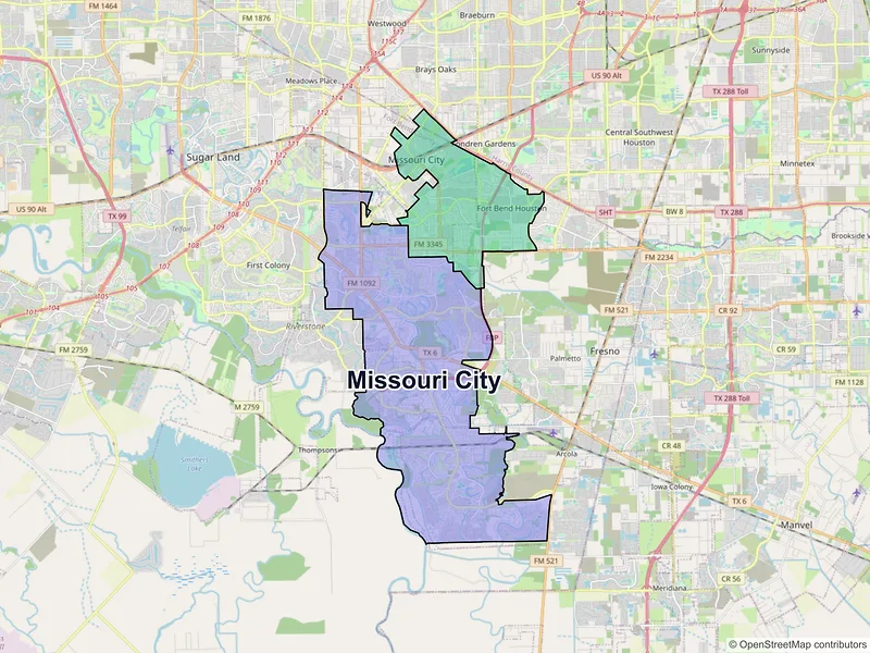 Map of Missouri City, Texas and ZIP codes