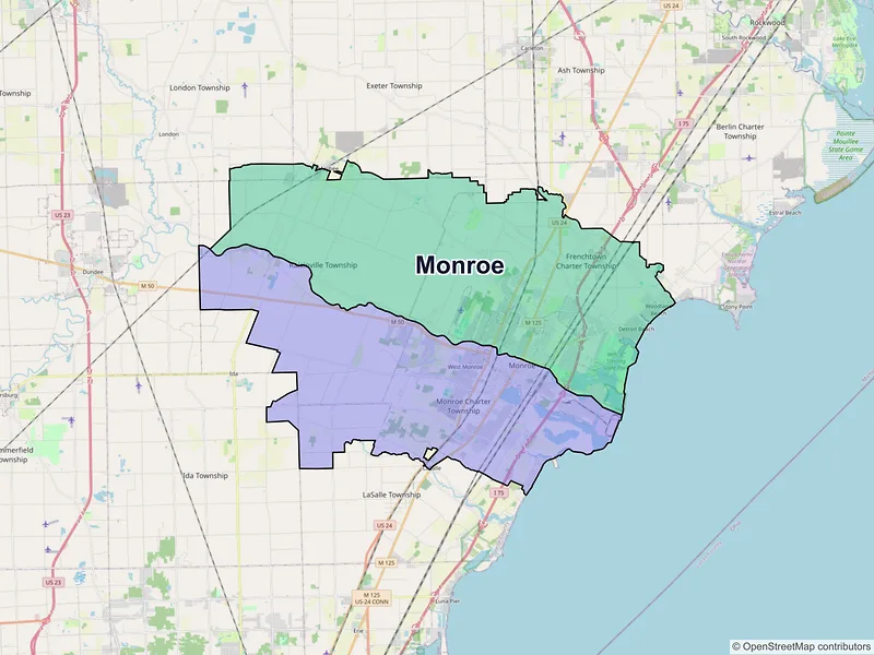 Map of Monroe, Michigan and ZIP codes