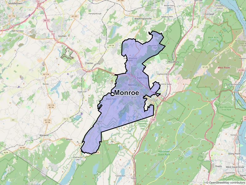 Map of Monroe, New York and ZIP codes