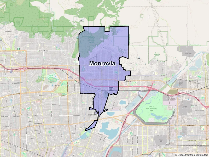 Map of Monrovia, California and ZIP codes